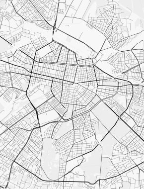 Sofia Şehir Haritası. Baskı, duvar kâğıdı, ev ve ofis dekorasyonu için minimalist siyah beyaz çizgili sanat posteri