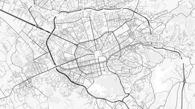 Tirane Şehir Haritası. Baskı, duvar kâğıdı, ev ve ofis dekorasyonu için minimalist siyah beyaz çizgili sanat posteri