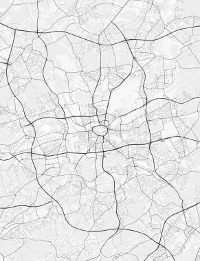 Dortmund Şehir Haritası. Baskı, duvar kâğıdı, ev ve ofis dekorasyonu için minimalist siyah beyaz çizgili sanat posteri