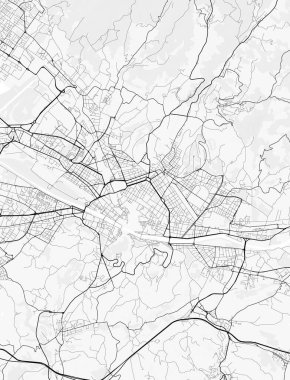 Florence City Haritası. Baskı, duvar kâğıdı, ev ve ofis dekorasyonu için minimalist siyah beyaz çizgili sanat posteri