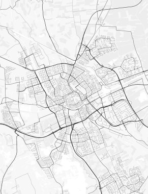 Groningen Şehir Haritası. Baskı, duvar kâğıdı, ev ve ofis dekorasyonu için minimalist siyah beyaz çizgili sanat posteri