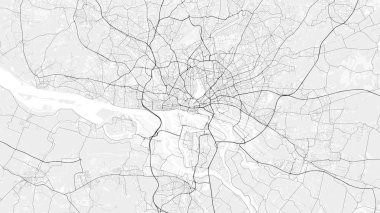 Hamburg Şehir Haritası. Baskı, duvar kâğıdı, ev ve ofis dekorasyonu için minimalist siyah beyaz çizgili sanat posteri