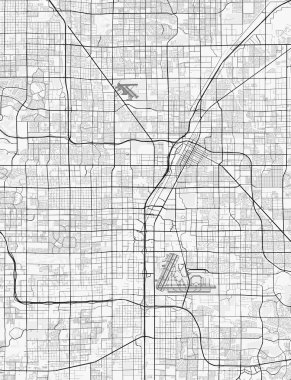 Las Vegas Şehir Haritası. Baskı, duvar kâğıdı, ev ve ofis dekorasyonu için minimalist siyah beyaz çizgili sanat posteri