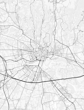 Verona Şehir Haritası. Baskı, duvar kâğıdı, ev ve ofis dekorasyonu için minimalist siyah beyaz çizgili sanat posteri