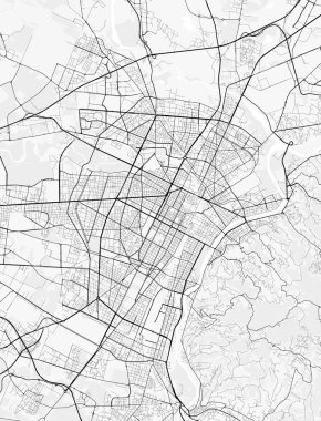 Torino Şehir Haritası. Baskı, duvar kâğıdı, ev ve ofis dekorasyonu için minimalist siyah beyaz çizgili sanat posteri