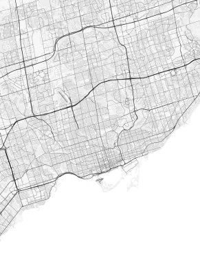 Toronto Şehir Haritası. Baskı, duvar kâğıdı, ev ve ofis dekorasyonu için minimalist siyah beyaz çizgili sanat posteri