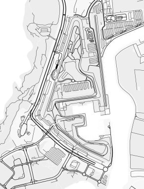 Yas Marina Pist Haritası. Baskı, duvar kâğıdı, ev ve ofis dekorasyonu için minimalist siyah beyaz çizgili sanat posteri