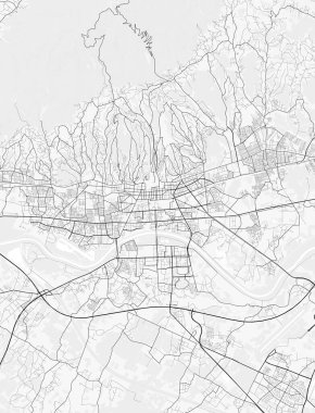Zagreb Şehir Haritası. Baskı, duvar kâğıdı, ev ve ofis dekorasyonu için minimalist siyah beyaz çizgili sanat posteri