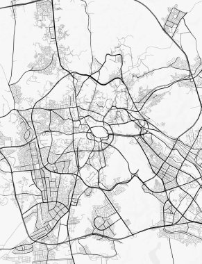Makkah Şehir Haritası. Baskı, duvar kâğıdı, ev ve ofis dekorasyonu için minimalist siyah beyaz çizgili sanat posteri