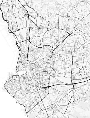Marsilya Şehir Haritası. Baskı, duvar kâğıdı, ev ve ofis dekorasyonu için minimalist siyah beyaz çizgili sanat posteri