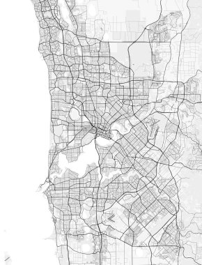 Perth, Avustralya. Posterler, baskılar, duvar kağıtları ve ev dekorasyonu için mükemmel. İlgili yerler, yollar, paralı yollar, nehirler, dağlar, parklar vs. hakkında bilgi içerir