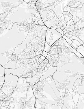 Stuttgart, Almanya. Posterler, baskılar, duvar kağıtları ve ev dekorasyonu için mükemmel. İlgili yerler, yollar, paralı yollar, nehirler, dağlar, parklar vs. hakkında bilgi içerir