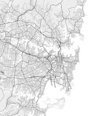Sydney, Avustralya. Posterler, baskılar, duvar kağıtları ve ev dekorasyonu için mükemmel. İlgili yerler, yollar, paralı yollar, nehirler, dağlar, parklar vs. hakkında bilgi içerir