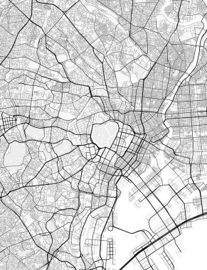 Tokyo, Japonya. Posterler, baskılar, duvar kağıtları ve ev dekorasyonu için mükemmel. İlgili yerler, yollar, paralı yollar, nehirler, dağlar, parklar vs. hakkında bilgi içerir
