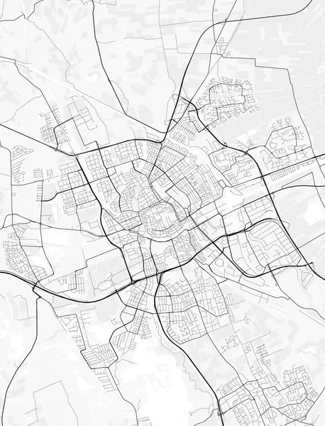 Groningen Şehir Haritası. Baskı, duvar kâğıdı, ev ve ofis dekorasyonu için minimalist siyah beyaz çizgili sanat posteri