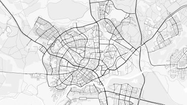 Be-er Sheva Şehir Haritası. Baskı, duvar kâğıdı, ev ve ofis dekorasyonu için minimalist siyah beyaz çizgili sanat posteri