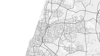 Tel Aviv Şehir Haritası. Baskı, duvar kâğıdı, ev ve ofis dekorasyonu için minimalist siyah beyaz çizgili sanat posteri