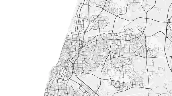 Tel Aviv Şehir Haritası. Baskı, duvar kâğıdı, ev ve ofis dekorasyonu için minimalist siyah beyaz çizgili sanat posteri