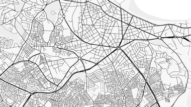 Tangier Şehir Haritası. Baskı, duvar kâğıdı, ev ve ofis dekorasyonu için minimalist siyah beyaz çizgili sanat posteri