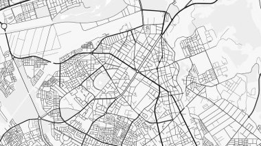 Fez Şehir Haritası. Baskı, duvar kâğıdı, ev ve ofis dekorasyonu için minimalist siyah beyaz çizgili sanat posteri