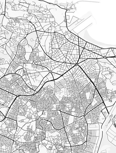 Tangier Şehir Haritası. Baskı, duvar kâğıdı, ev ve ofis dekorasyonu için minimalist siyah beyaz çizgili sanat posteri