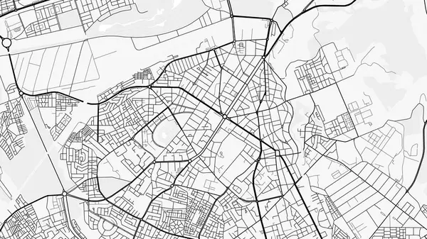 Fez Şehir Haritası. Baskı, duvar kâğıdı, ev ve ofis dekorasyonu için minimalist siyah beyaz çizgili sanat posteri