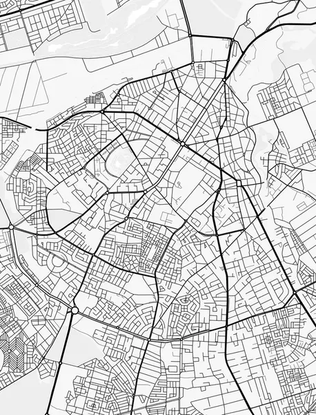 Fez Şehir Haritası. Baskı, duvar kâğıdı, ev ve ofis dekorasyonu için minimalist siyah beyaz çizgili sanat posteri
