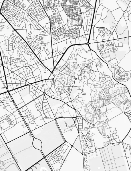 Marakeş Haritası. Baskı, duvar kâğıdı, ev ve ofis dekorasyonu için minimalist siyah beyaz çizgili sanat posteri