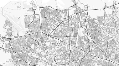 Semarang Şehir Haritası. Baskı, duvar kâğıdı, ev ve ofis dekorasyonu için minimalist siyah beyaz çizgili sanat posteri