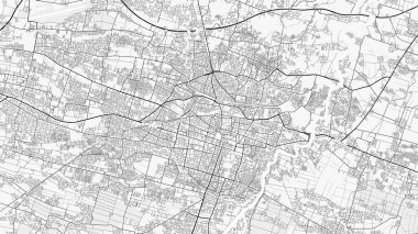 Surakarta Şehir Haritası. Baskı, duvar kâğıdı, ev ve ofis dekorasyonu için minimalist siyah beyaz çizgili sanat posteri