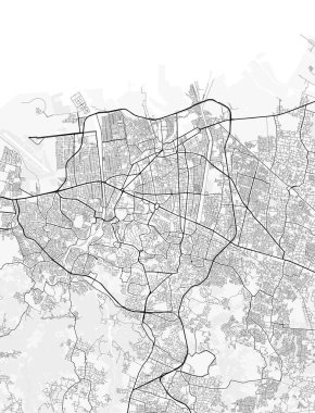 Semarang Şehir Haritası. Baskı, duvar kâğıdı, ev ve ofis dekorasyonu için minimalist siyah beyaz çizgili sanat posteri