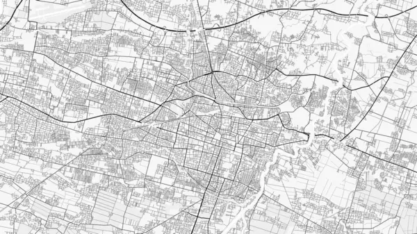 Surakarta Şehir Haritası. Baskı, duvar kâğıdı, ev ve ofis dekorasyonu için minimalist siyah beyaz çizgili sanat posteri