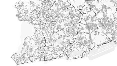 Balikpapan Şehir Haritası. Baskı, duvar kâğıdı, ev ve ofis dekorasyonu için minimalist siyah beyaz çizgili sanat posteri