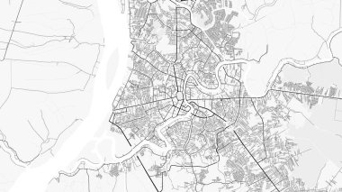Banjarmasin Şehir Haritası. Baskı, duvar kâğıdı, ev ve ofis dekorasyonu için minimalist siyah beyaz çizgili sanat posteri