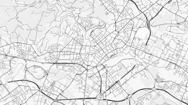 Bergamo Şehir Haritası. Baskı, duvar kâğıdı, ev ve ofis dekorasyonu için minimalist siyah beyaz çizgili sanat posteri
