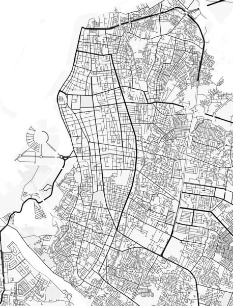 Makassar Şehir Haritası. Baskı, duvar kâğıdı, ev ve ofis dekorasyonu için minimalist siyah beyaz çizgili sanat posteri