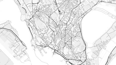 Cagliari Şehir Haritası. Baskı, duvar kâğıdı, ev ve ofis dekorasyonu için minimalist siyah beyaz çizgili sanat posteri