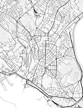 Cagliari Şehir Haritası. Baskı, duvar kâğıdı, ev ve ofis dekorasyonu için minimalist siyah beyaz çizgili sanat posteri
