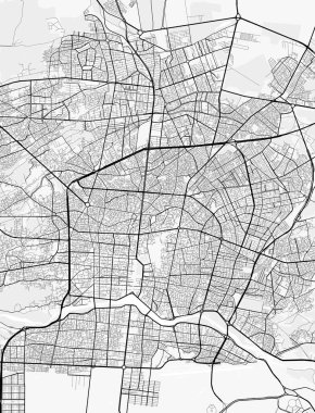 İsfahan Şehir Haritası. Baskı, duvar kâğıdı, ev ve ofis dekorasyonu için minimalist siyah beyaz çizgili sanat posteri