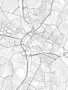 Strasbourg Şehir Haritası. Baskı, duvar kâğıdı, ev ve ofis dekorasyonu için minimalist siyah beyaz çizgili sanat posteri