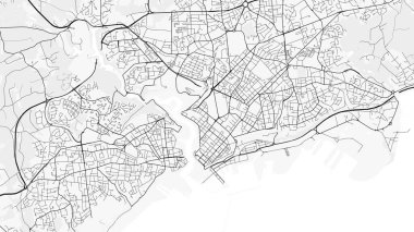 Brest Şehir Haritası. Baskı, duvar kâğıdı, ev ve ofis dekorasyonu için minimalist siyah beyaz çizgili sanat posteri