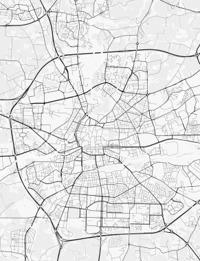 Rennes Şehir Haritası. Baskı, duvar kâğıdı, ev ve ofis dekorasyonu için minimalist siyah beyaz çizgili sanat posteri