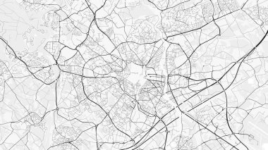 Montpellier Şehir Haritası. Baskı, duvar kâğıdı, ev ve ofis dekorasyonu için minimalist siyah beyaz çizgili sanat posteri
