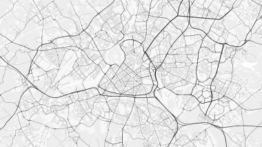 Lille Şehir Haritası. Baskı, duvar kâğıdı, ev ve ofis dekorasyonu için minimalist siyah beyaz çizgili sanat posteri
