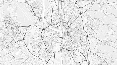 Toulouse Şehir Haritası. Baskı, duvar kâğıdı, ev ve ofis dekorasyonu için minimalist siyah beyaz çizgili sanat posteri