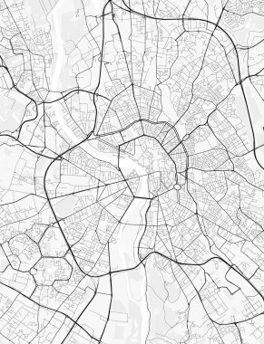 Toulouse Şehir Haritası. Baskı, duvar kâğıdı, ev ve ofis dekorasyonu için minimalist siyah beyaz çizgili sanat posteri