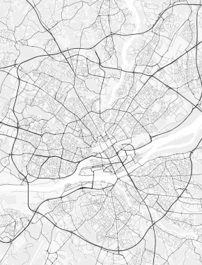 Nantes Şehir Haritası. Baskı, duvar kâğıdı, ev ve ofis dekorasyonu için minimalist siyah beyaz çizgili sanat posteri