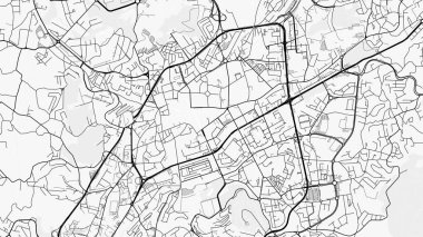 Braga Şehir Haritası. Baskı, duvar kâğıdı, ev ve ofis dekorasyonu için minimalist siyah beyaz çizgili sanat posteri