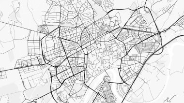 Cordoba Şehir Haritası. Baskı, duvar kâğıdı, ev ve ofis dekorasyonu için minimalist siyah beyaz çizgili sanat posteri