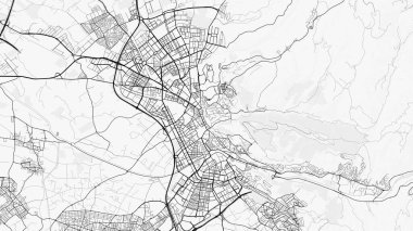 Granada Şehir Haritası. Baskı, duvar kâğıdı, ev ve ofis dekorasyonu için minimalist siyah beyaz çizgili sanat posteri
